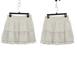 Anine Bing Skirt Mini Crochet Lace Tiered Tassel Fringe Hem Mini White XS